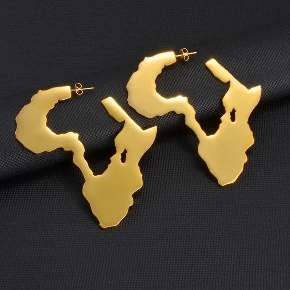Gold Africa Map Earrings - Picture 2 of 4